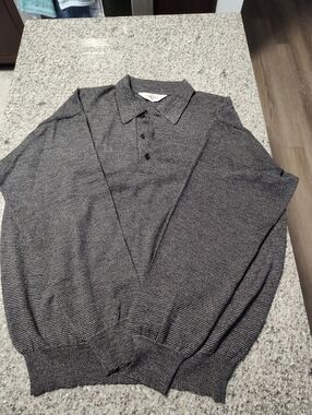 Vintage Black and Italian Gray Knit Polo Collared Sweater XXL 56